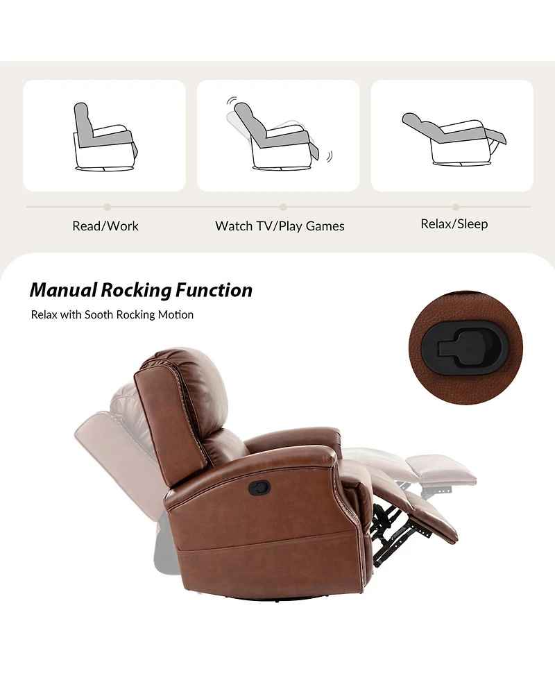 Hulala Home Felisa Traditional Swivel Rocker Manual Genuine Leather Recliner