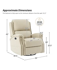 Hulala Home Felisa Traditional Swivel Rocker Manual Genuine Leather Recliner