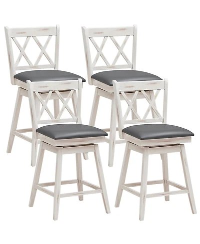 Gymax Set of Barstools Swivel Counter Height Chairs with Rubber Wood Legs