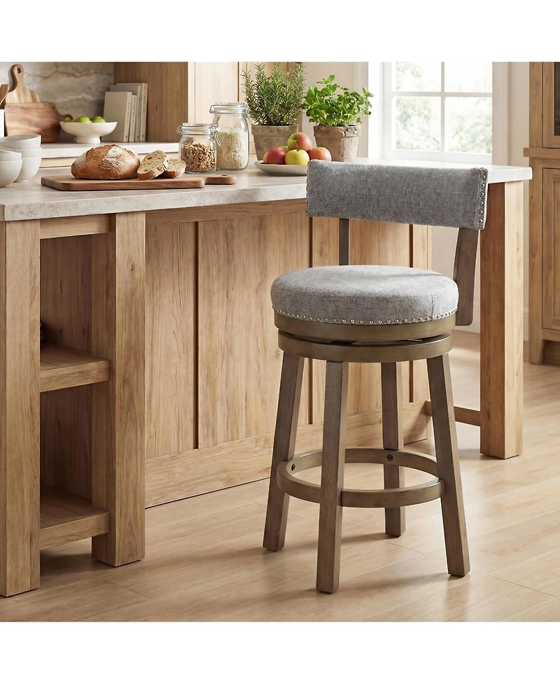 Gymax Swivel Counter Height Bar Stool Upholstered Barstool with Padded Back and Rubber Wood Legs
