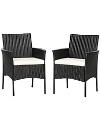 Gymax 2PCS Patio Rattan Arm Dining Chair Cushioned Sofa Furniture