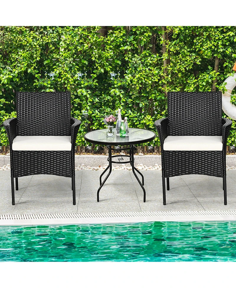 Gymax 4PCS Patio Rattan Arm Dining Chair Cushioned Sofa Furniture