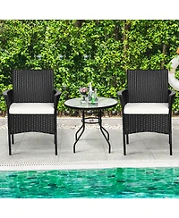 Gymax 4PCS Patio Rattan Arm Dining Chair Cushioned Sofa Furniture