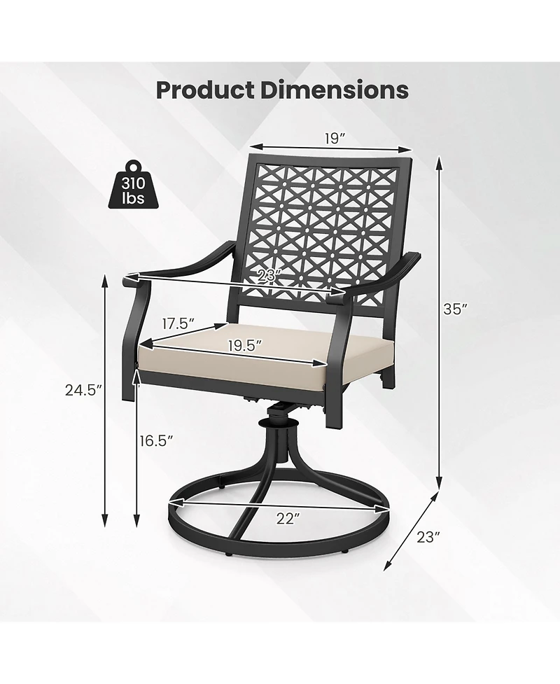 Gymax 2 Pieces Outdoor Swivel Chairs Patio Dining Chairs w/ Padded Cushions