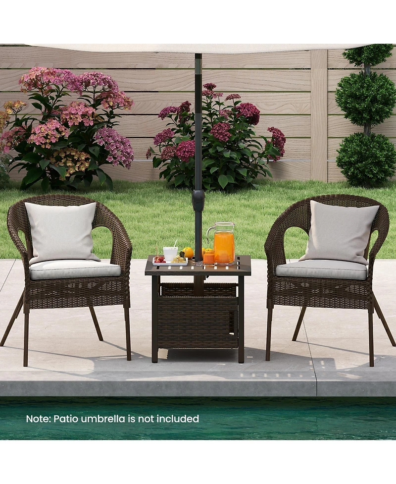 Slickblue All-Weather Pe Wicker Patio Side Table with Umbrella Hole for Outdoor Use
