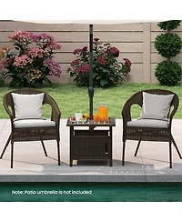 Slickblue All-Weather Pe Wicker Patio Side Table with Umbrella Hole for Outdoor Use