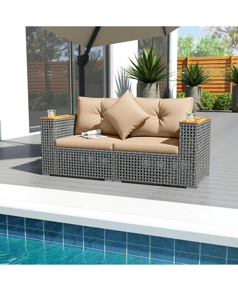 2-Piece Patio Corner Sofa Set with Thick Cushions