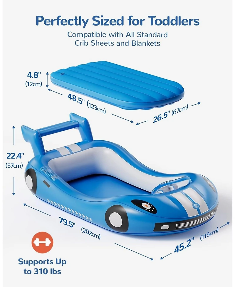 Qpau Inflatable Toddler Travel Bed with Sides, Portable Toddler Air Mattress for Travel and Home Use, Hand Pump Included