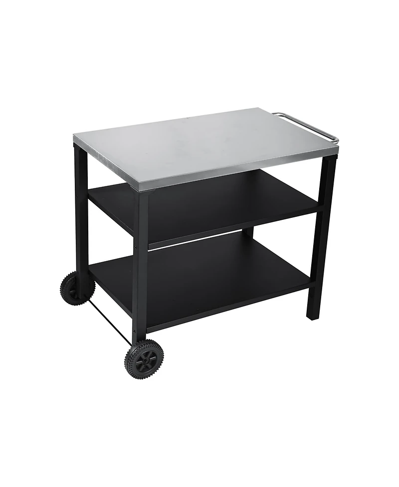 Flynama 3-Tier Black Outdoor Grill Cart with Stainless Steel Top