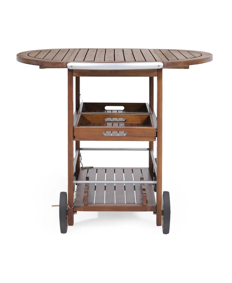 Flynama Modern Industrial Wood and Aluminum Bar Cart with Drop Leaf