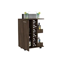 Flynama Dark Bar Cart with 4 Casters, Cabinet and 6 Bottle Cubbies
