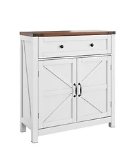 flynama White Farmhouse Coffee Bar Cabinet with Walnut Top and Drawer