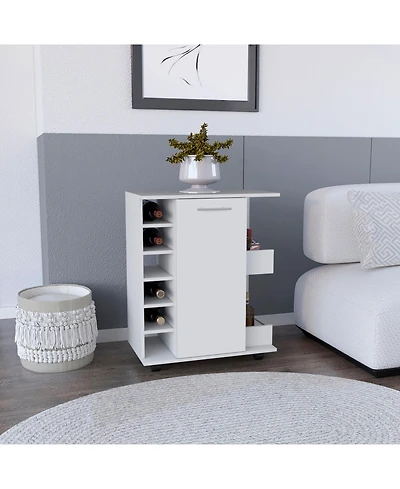 Flynama Cabot Bar Cart with 6 Wine Cubbies, 2 Side Shelves and Casters