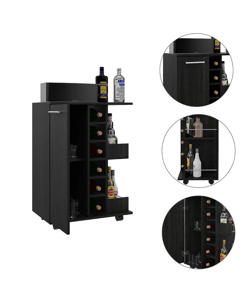 Flynama Espresso Bar Cart with 2 External Shelves, 6 Racks and Locking Casters