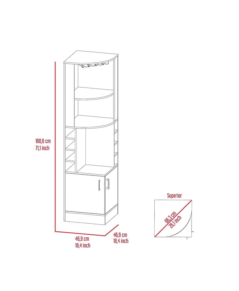 Flynama Bar Cabinet with 1 Cabinet, 2 Shelfs Finish