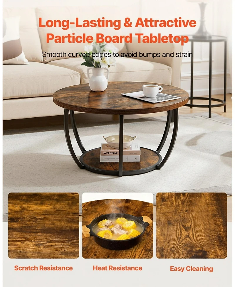 Gouun Modern 2-Tier Round Coffee Table with Metal Frame