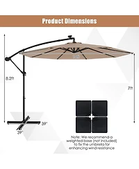 Gouun 10 ft Solar Led Offset Hanging Patio Umbrella with 40 Lights and Cross Base