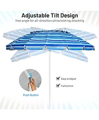 Gouun 8 ft Portable Beach Umbrella with 16 Fiberglass Ribs, Sand Anchor and Tilt