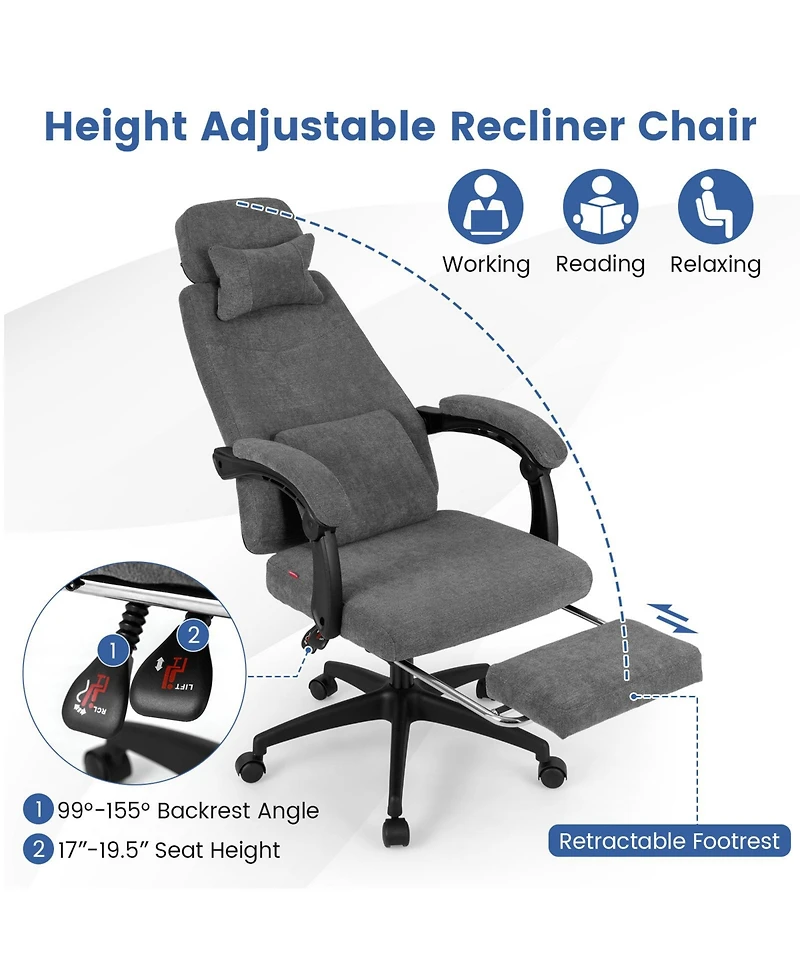Gouun Chenille Reclining Office Chair with Upholstered Computer Desk Seat