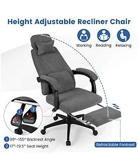 Gouun Chenille Reclining Office Chair with Upholstered Computer Desk Seat