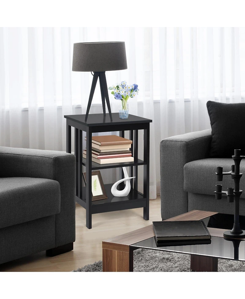 Gouun 3-Tier Square Nightstand with Side Baffles and Round Corners, 16 x 16 x 24 in