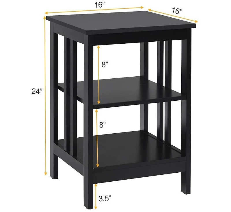 Gouun Set of 2 3-Tier Nightstands with Reinforced Side Bars and Open Shelves