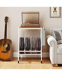 Gouun Rolling 2-Tier Record Player Stand with Vinyl Storage and Magazine Holder, 20 x 12 x 25 in