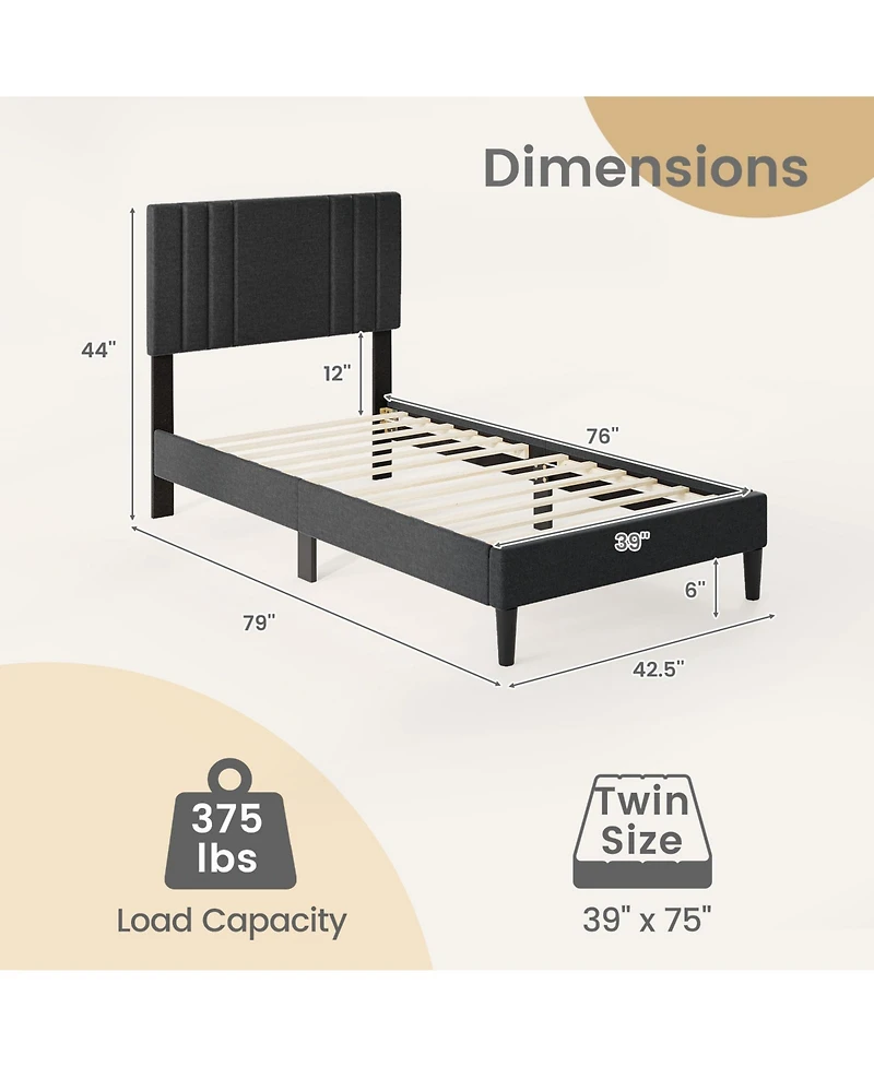 Sugift Bed Frame with Tufted Headboard and Wooden Slat Support