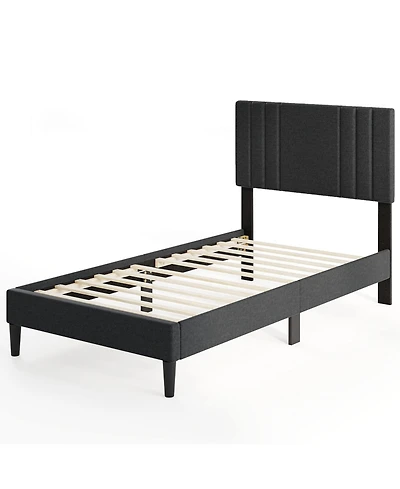 Sugift Bed Frame with Tufted Headboard and Wooden Slat Support