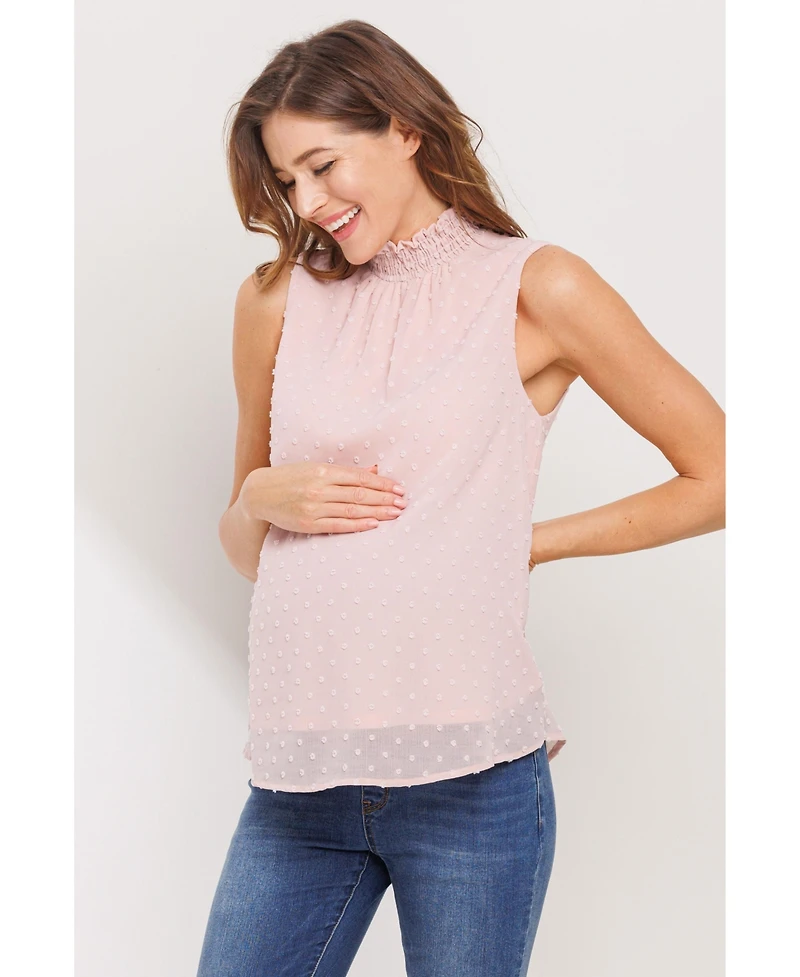 Hello Miz Maternity Swiss Dot Mock Neck Sleeveless Blouse