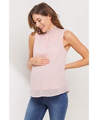 Hello Miz Maternity Swiss Dot Mock Neck Sleeveless Blouse