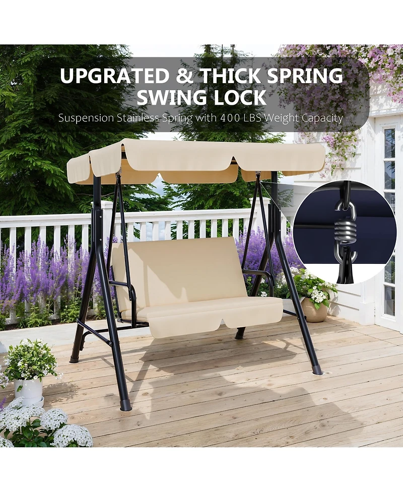 Homfan Outdoor Porch Swing with Adjustable Canopy Patio Swing, Heavy Duty for Adults, Metal Frame Garden, Backyard and Poolside