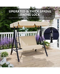 Homfan Outdoor Porch Swing with Adjustable Canopy Patio Swing, Heavy Duty for Adults, Metal Frame Garden, Backyard and Poolside