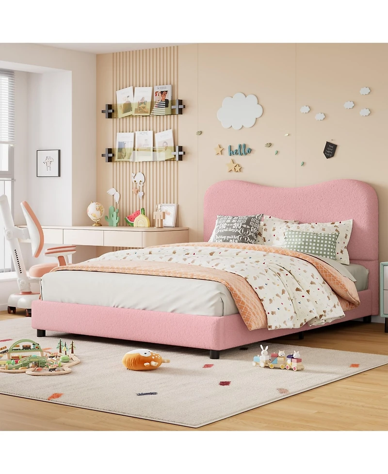 Homfan Soft Upholstered Kids Bed Frame with Headboard, Low Profile Platform, Strong Wooden Slats, Noise-Free, No Box Spring Needed