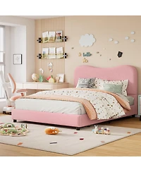 Homfan Soft Upholstered Kids Bed Frame with Headboard, Low Profile Platform, Strong Wooden Slats, Noise-Free, No Box Spring Needed