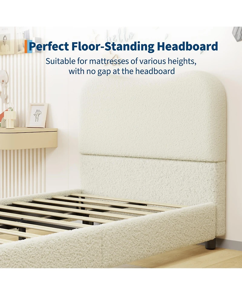 Homfan Soft Upholstered Kids Bed Frame with Headboard, Low Profile Platform, Strong Wooden Slats, Noise-Free, No Box Spring Needed