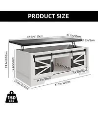 Homfan 47 Inch Farmhouse Lift Top Coffee Table with Sliding Barn Doors, Spacious Hidden Storage, Rectangle Entryway Cabinet