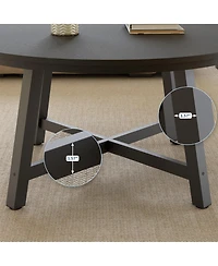 Homfan Modern 36 Inch Round Coffee Table, Industrial Style, Black Metal Frame, Wood Grain Top, Thick Legs, Adjustable Feet, Easy Assembly