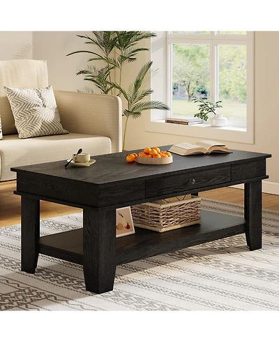 Homfan Coffee Table Center with Drawer and Storage Shelf, Large Tables Living Room, Sturdy Easy to Clean