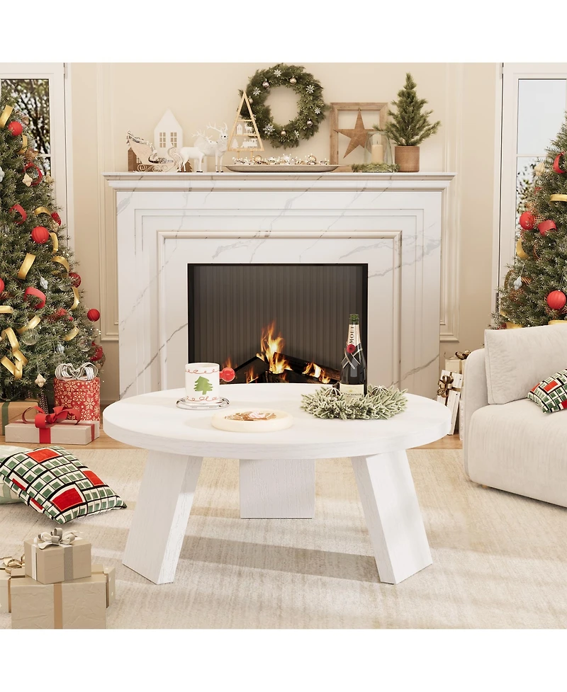 homfan 33.5" Round Coffee Table, Circle Center Table with Inclined Legs, Accent Cocktail Tables for Living Room, Bedroom, Easy Assembly