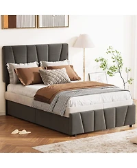 Homfan Bed Frame with Adjustable Headboard - Multiple Storage Drawers - Wooden Slats - No Box Spring Needed - Modern Bedroom Furniture