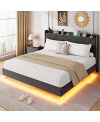 Homfan Floating Bed Frame with Led Lights, Charging Station