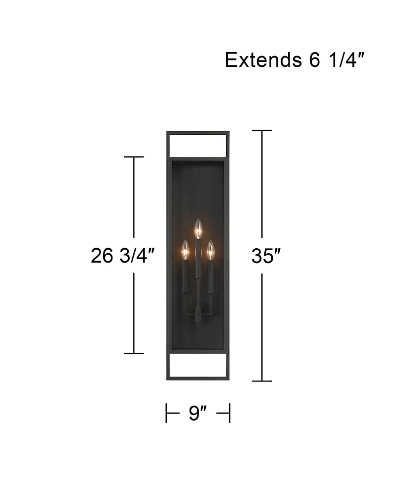 Possini Euro Design Jericho 35" High Modern Outdoor Wall Light Fixture Mount Porch House Weatherproof Textured Black Glass Shade