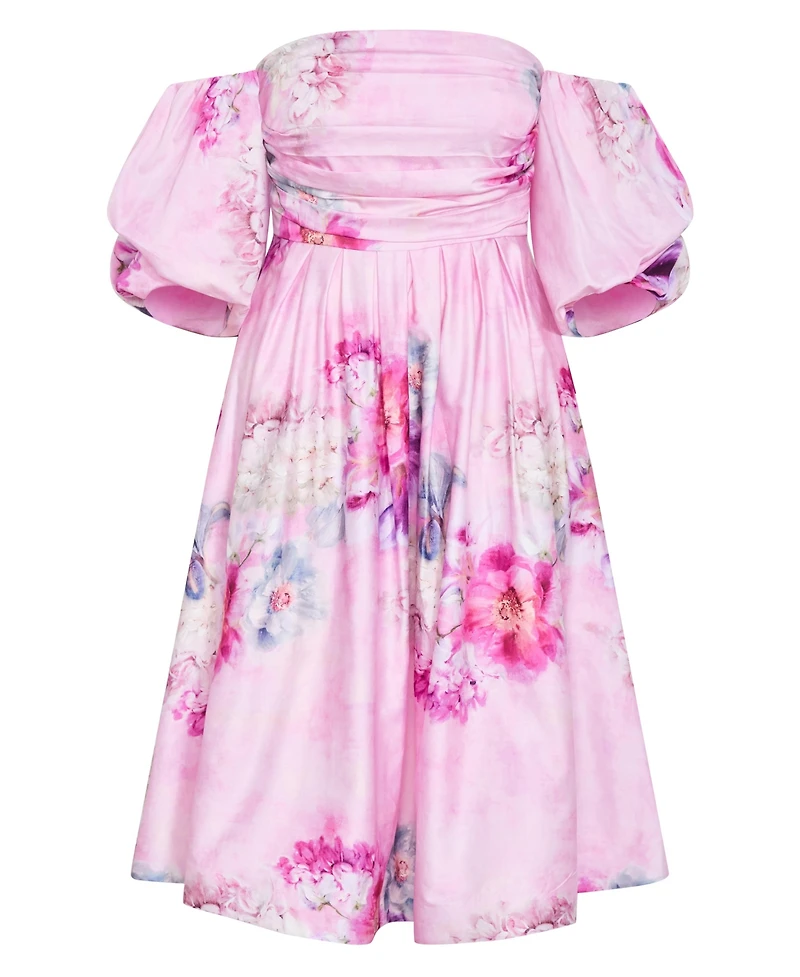 City Chic Women's Rosalee Garden Print Puff Sleeve Midi Dress