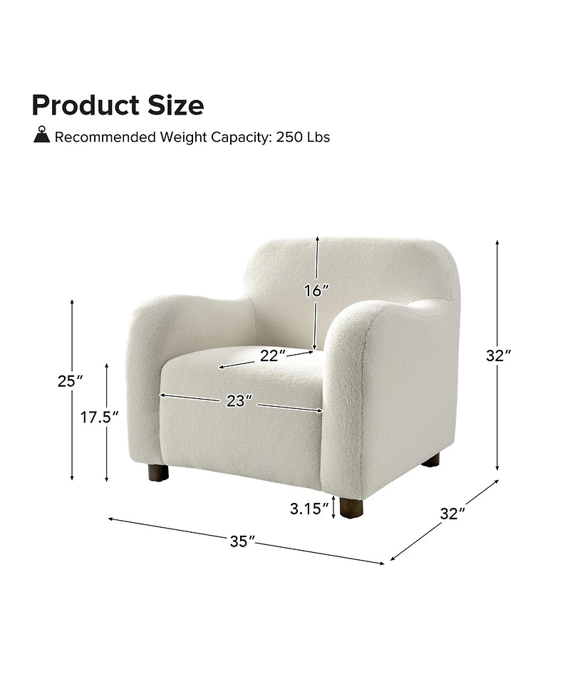 Berken 35'' Wide Lamb Wool Upholstered Teddy Armchair with Solid Wood Legs
