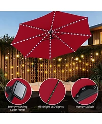 Gouun 10 ft Solar Offset Hanging Patio Umbrella with Base, 96 Led Lights and 360-Degree Rotation