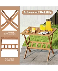 Sugift Acacia Wood Folding Patio Dining Table with Umbrella Hole for 4 People