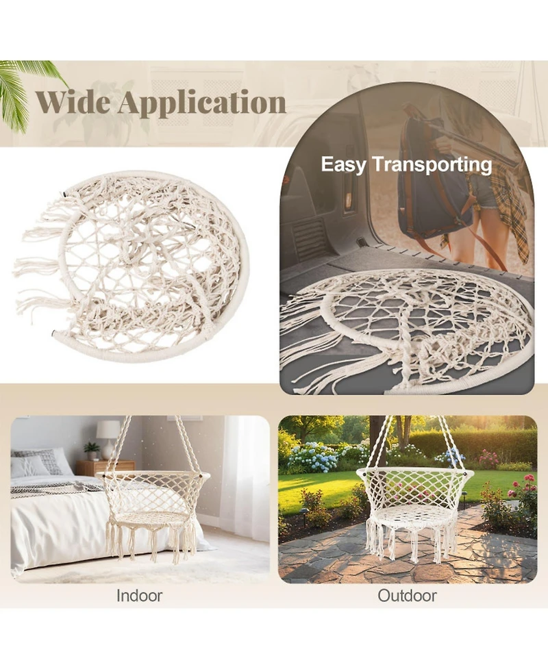 Sugift Macrame Hammock Swing Hanging Cotton Rope Chair