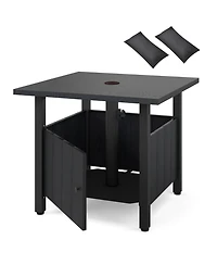Sugift Outdoor Side Table with Umbrella Hole Patio Umbrella Table Base Stand