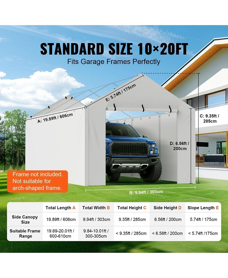 Sugift 10 x 20 ft Carport Replacement Canopy Cover Waterproof Uv Protected